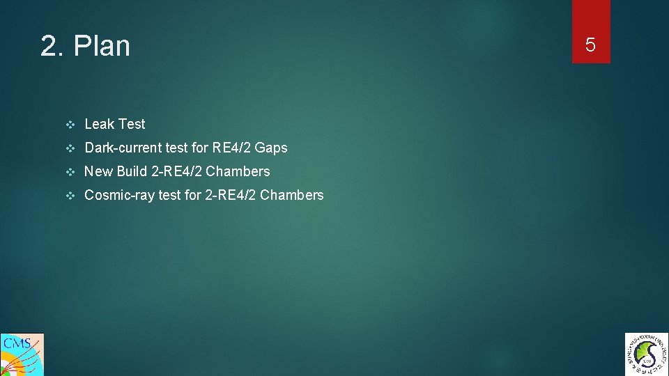 2. Plan v Leak Test v Dark-current test for RE 4/2 Gaps v New