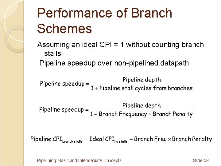 Performance of Branch Schemes Assuming an ideal CPI = 1 without counting branch stalls