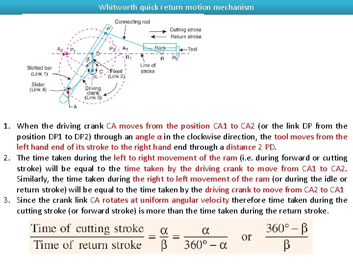 Whitworth quick return motion mechanism 1. When the driving crank CA moves from the