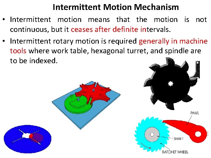 Intermittent Motion Mechanism • Intermittent motion means that the motion is not continuous, but