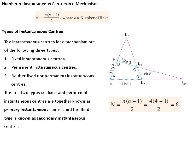 Number of Instantaneous Centres in a Mechanism Types of Instantaneous Centres The instantaneous centres