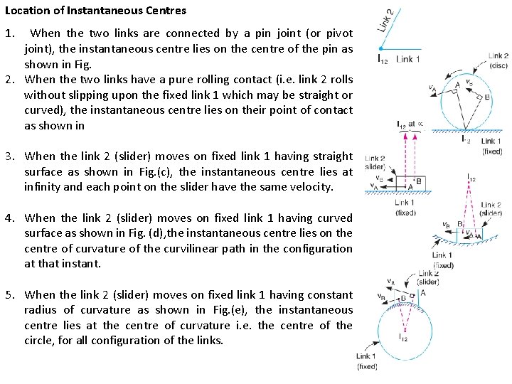 Location of Instantaneous Centres 1. When the two links are connected by a pin