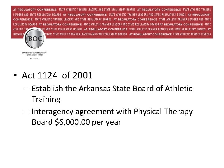  • Act 1124 of 2001 – Establish the Arkansas State Board of Athletic