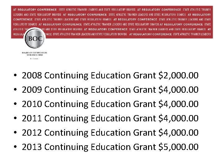  • • • 2008 Continuing Education Grant $2, 000. 00 2009 Continuing Education