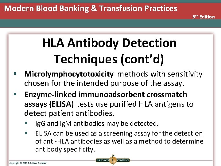 Modern Blood Banking & Transfusion Practices 6 th Edition HLA Antibody Detection Techniques (cont’d)