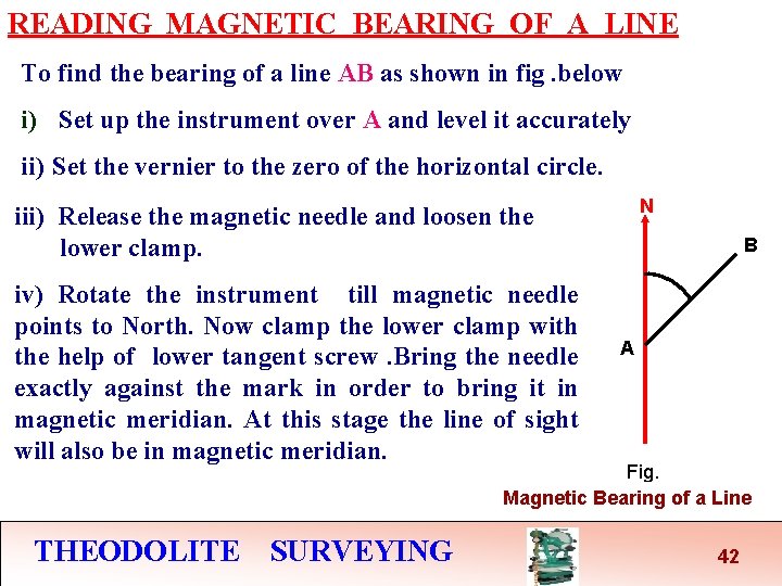 READING MAGNETIC BEARING OF A LINE To find the bearing of a line AB