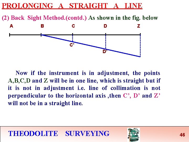 PROLONGING A STRAIGHT A LINE (2) Back Sight Method. (contd. ) As shown in