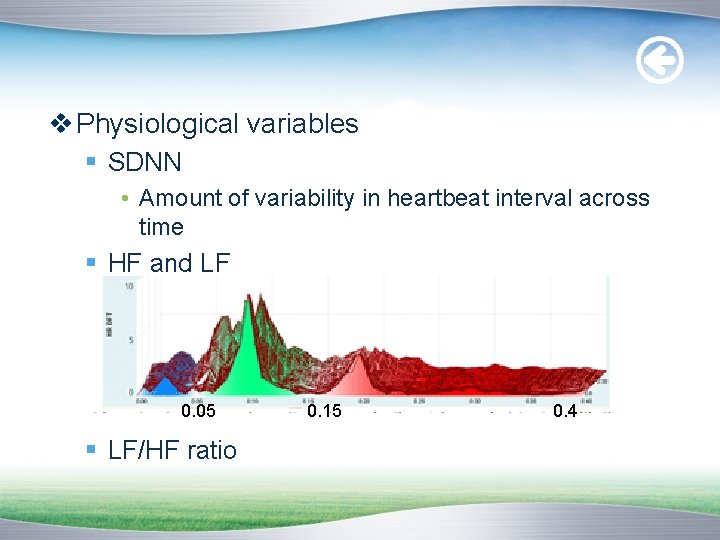 v Physiological variables § SDNN • Amount of variability in heartbeat interval across time