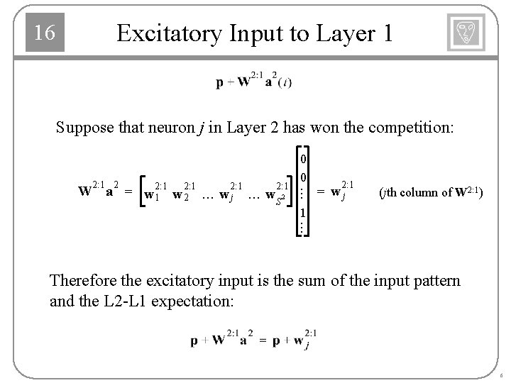 16 Excitatory Input to Layer 1 Suppose that neuron j in Layer 2 has