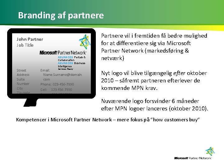 Branding af partnere John Partner Job Title ADVANCED Portals & Collaboration ADVANCED Business Intelligence