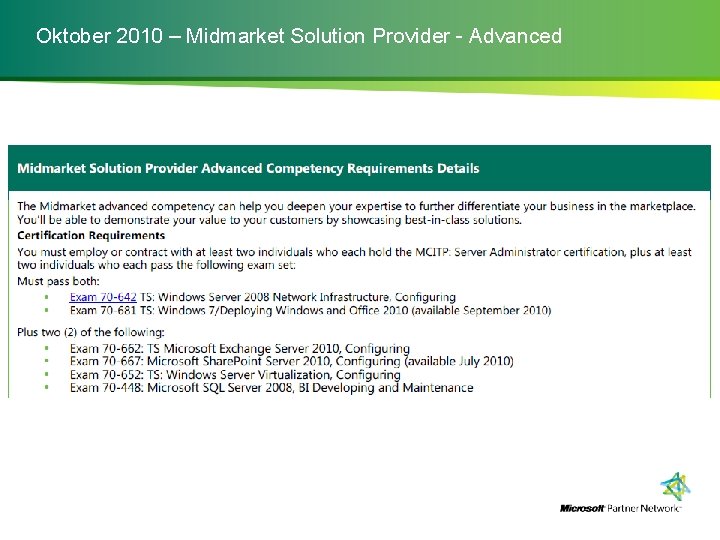 Oktober 2010 – Midmarket Solution Provider - Advanced 