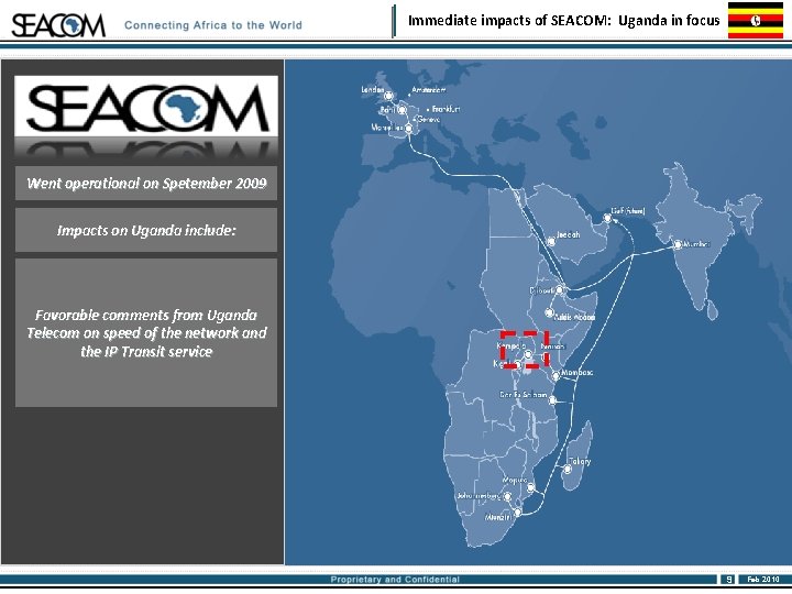 Immediate impacts of SEACOM: Uganda in focus Went operational on Spetember 2009 Impacts on