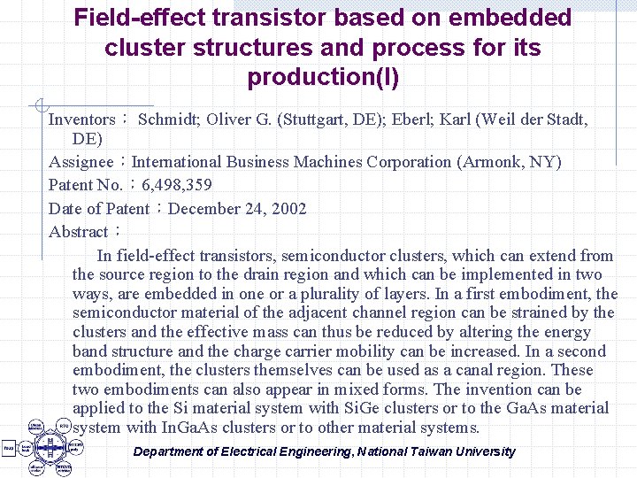 Field-effect transistor based on embedded cluster structures and process for its production(I) Inventors： Schmidt;
