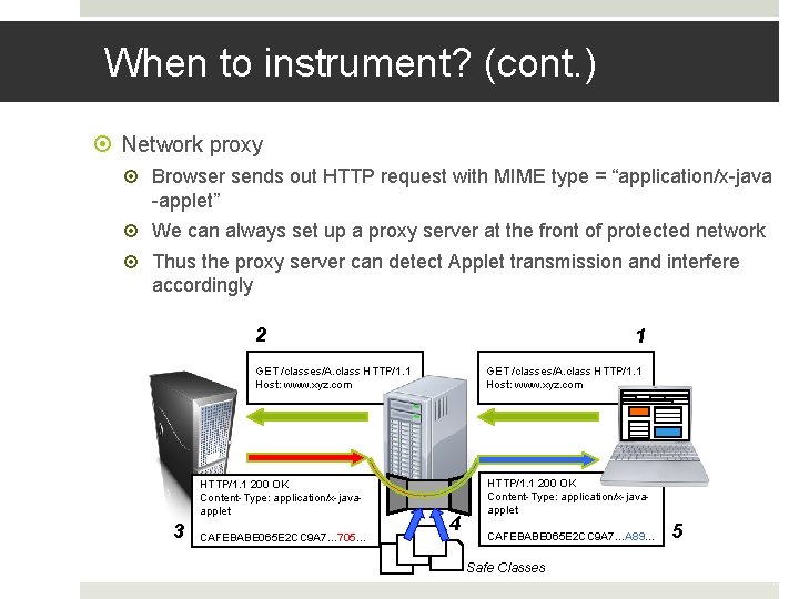 When to instrument? (cont. ) Network proxy Browser sends out HTTP request with MIME