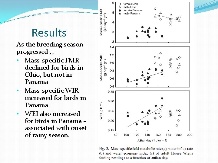 Results As the breeding season progressed … • Mass-specific FMR declined for birds in Results As the breeding season progressed … • Mass-specific FMR declined for birds in