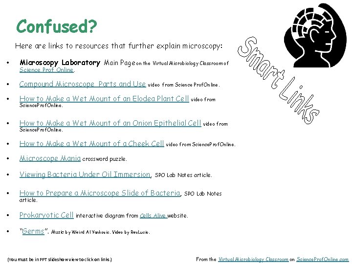 Confused? Here are links to resources that further explain microscopy: • Microscopy Laboratory Main