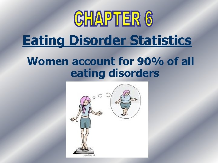 Eating Disorder Statistics Women account for 90% of all eating disorders 