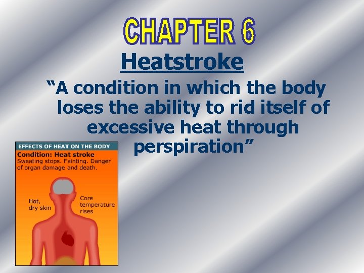 Heatstroke “A condition in which the body loses the ability to rid itself of