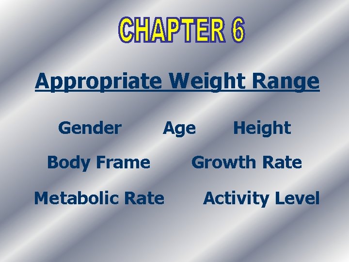 Appropriate Weight Range Gender Age Body Frame Metabolic Rate Height Growth Rate Activity Level