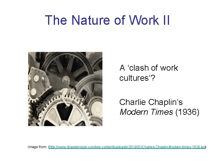 The Nature of Work II A ‘clash of work cultures’? Charlie Chaplin’s Modern Times