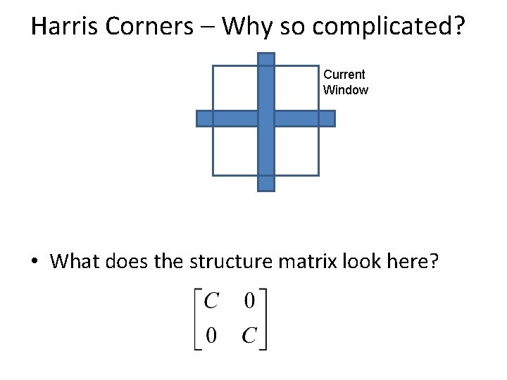 Harris Corners – Why so complicated? Current Window • What does the structure matrix