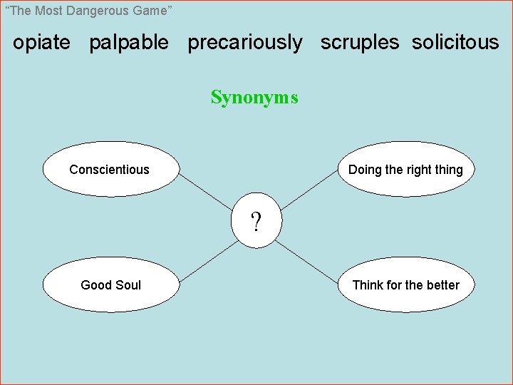“The Most Dangerous Game” opiate palpable precariously scruples solicitous Synonyms Conscientious Doing the right
