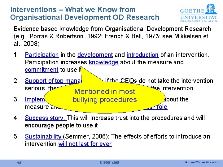 Interventions – What we Know from Organisational Development OD Research Evidence based knowledge from