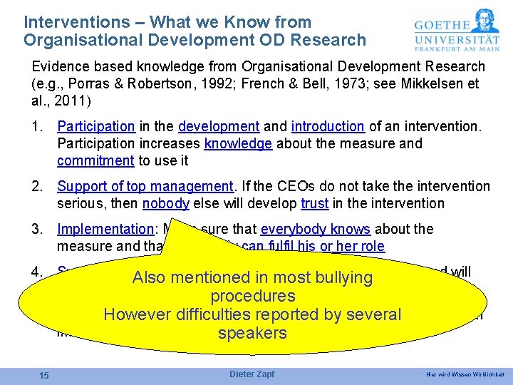 Interventions – What we Know from Organisational Development OD Research Evidence based knowledge from