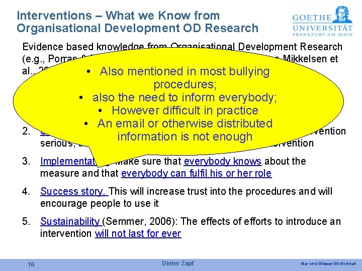 Interventions – What we Know from Organisational Development OD Research Evidence based knowledge from