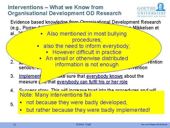 Interventions – What we Know from Organisational Development OD Research Evidence based knowledge from
