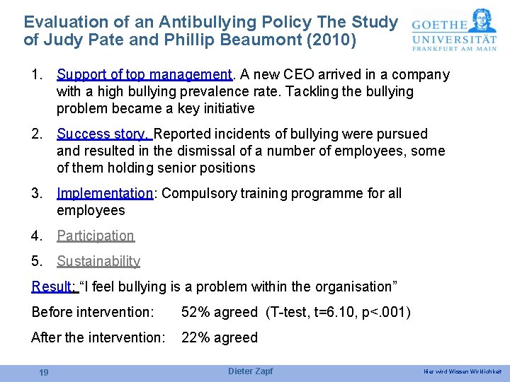 Evaluation of an Antibullying Policy The Study of Judy Pate and Phillip Beaumont (2010)