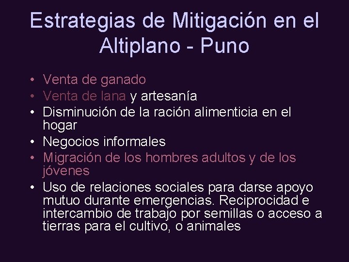Estrategias de Mitigación en el Altiplano - Puno • Venta de ganado • Venta