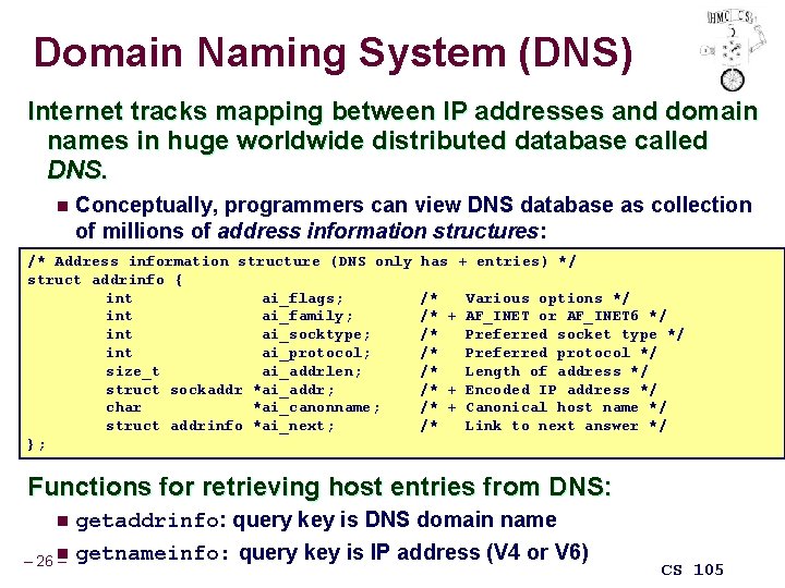 Domain Naming System (DNS) Internet tracks mapping between IP addresses and domain names in