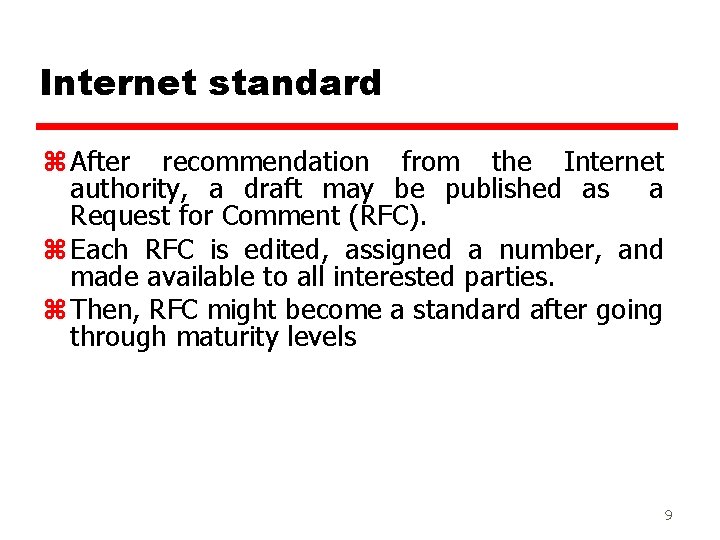 Internet standard z After recommendation from the Internet authority, a draft may be published