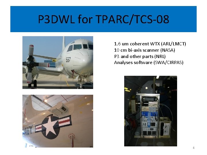 P 3 DWL for TPARC/TCS-08 1. 6 um coherent WTX (ARL/LMCT) 10 cm bi-axis