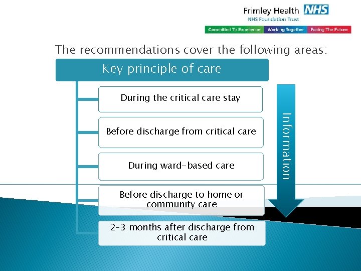 The recommendations cover the following areas: Key principle of care During the critical care