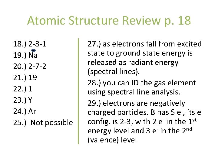 Atomic Structure Review p. 18 18. ) 2 -8 -1 19. ) Na 20.