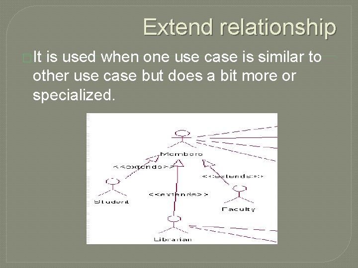 Extend relationship �It is used when one use case is similar to other use