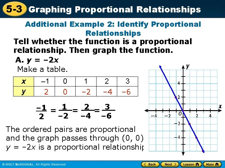 5 -3 Graphing Proportional Relationships Additional Example 2: Identify Proportional Relationships Tell whether the 5 -3 Graphing Proportional Relationships Additional Example 2: Identify Proportional Relationships Tell whether the