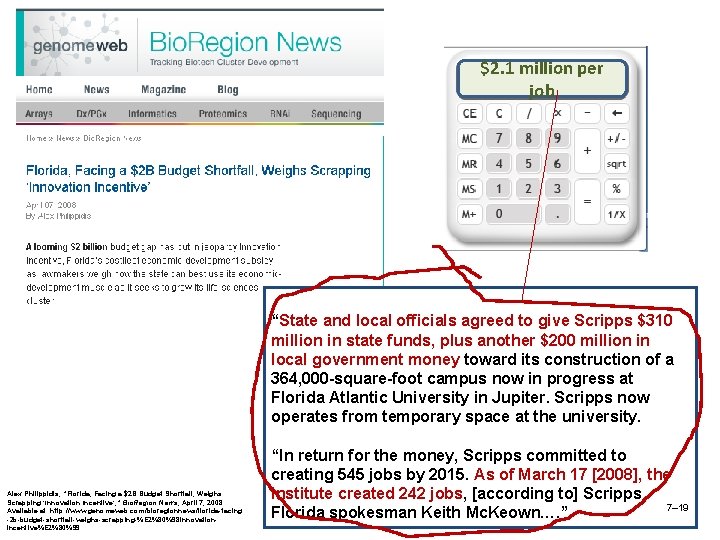 $2. 1 million per job Alex Philippidis, “Florida, Facing a $2 B Budget Shortfall,