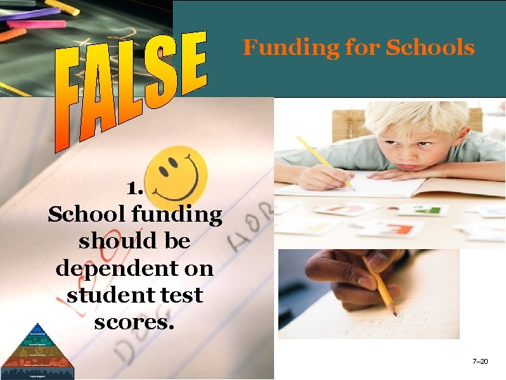 Funding for Schools 1. School funding should be dependent on student test scores. 7–