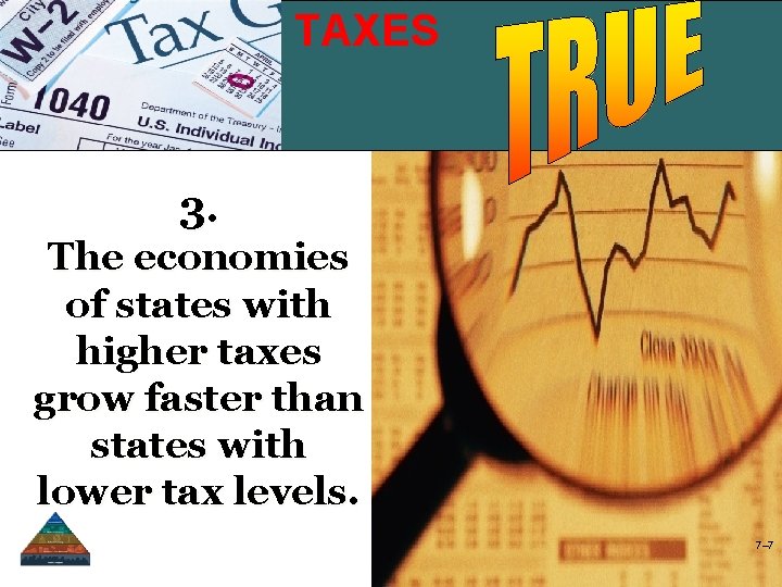 TAXES Taxes 3. The economies of states with higher taxes grow faster than states