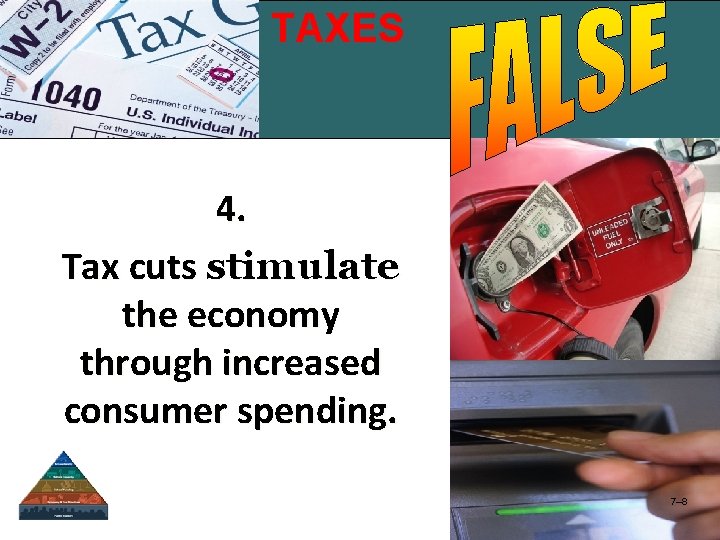 TAXES Taxes 4. Tax cuts stimulate the economy through increased consumer spending. 7– 8