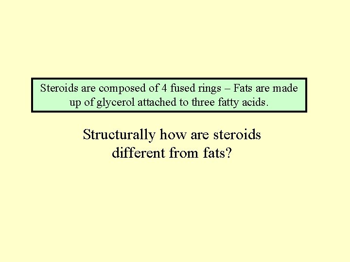 Steroids are composed of 4 fused rings – Fats are made up of glycerol