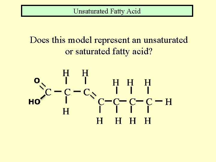 Unsaturated Fatty Acid Does this model represent an unsaturated or saturated fatty acid? 