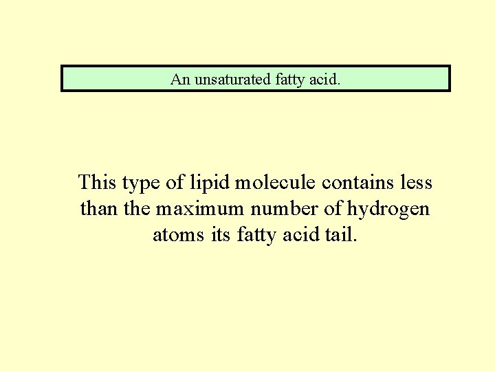 An unsaturated fatty acid. This type of lipid molecule contains less than the maximum