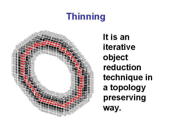 Thinning It is an iterative object reduction technique in a topology preserving way. 