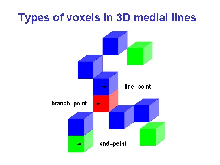 Types of voxels in 3 D medial lines 