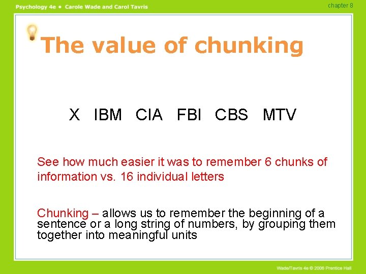 chapter 8 The value of chunking X IBM CIA FBI CBS MTV See how