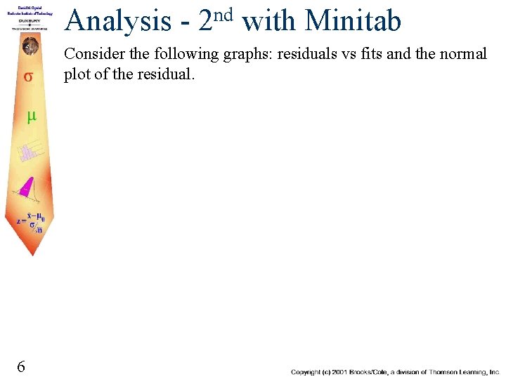 Analysis - 2 nd with Minitab Consider the following graphs: residuals vs fits and